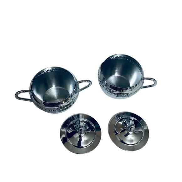 Vintage Irvanware Silver Etched Creamer Sugar Dish With Tray - Picture 7 of 8